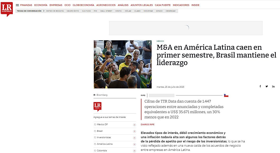 M&A en Amrica Latina caen en primer semestre, Brasil mantiene el liderazgo